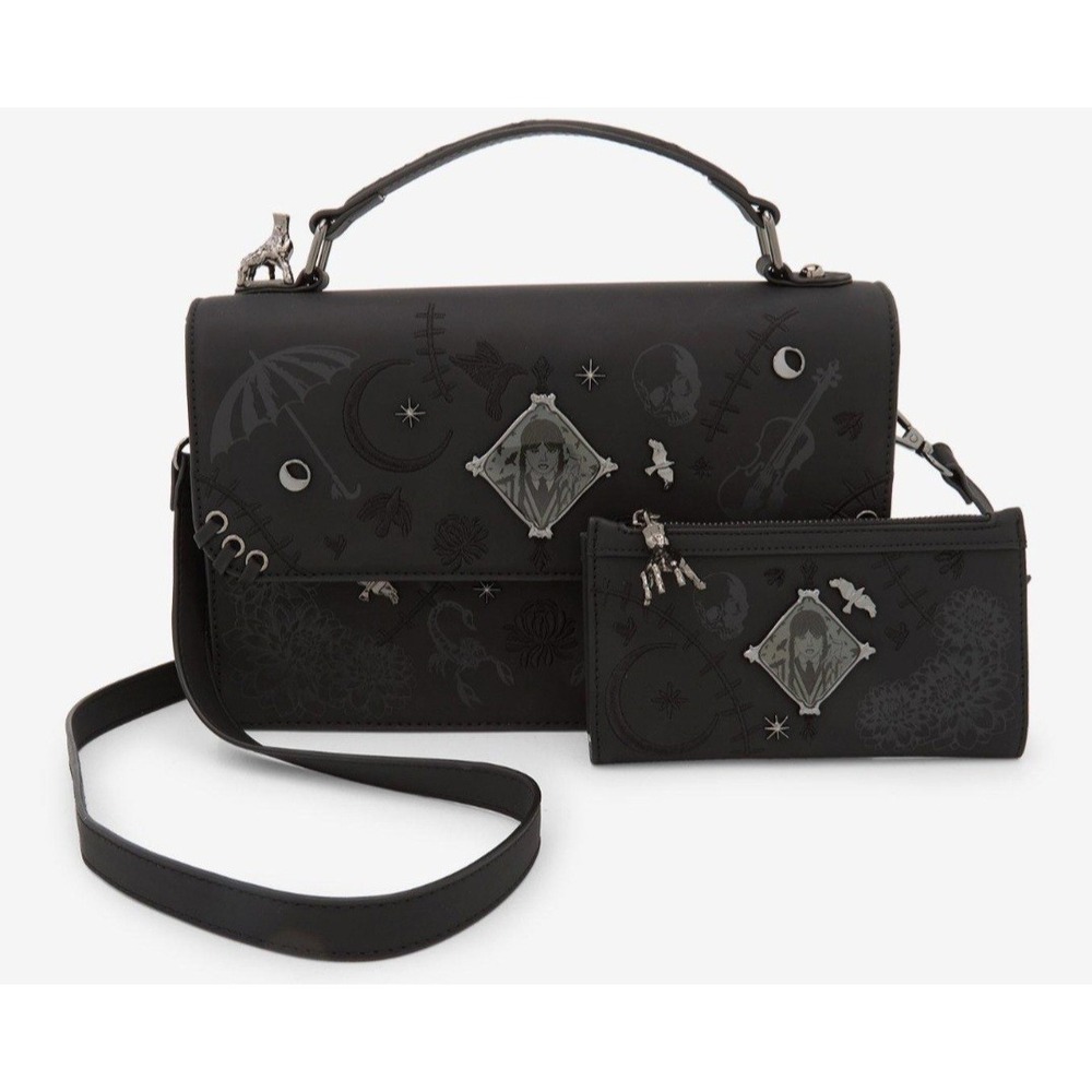 Wednesday Embroidered Icons Crossbody Bag &‎ WALLET Whimsigoth Grunge Steampunk
